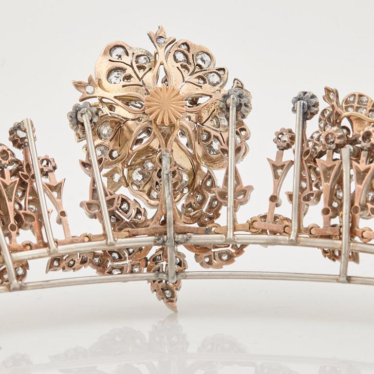 A tiara with old cut diamonds. Late 19th century.