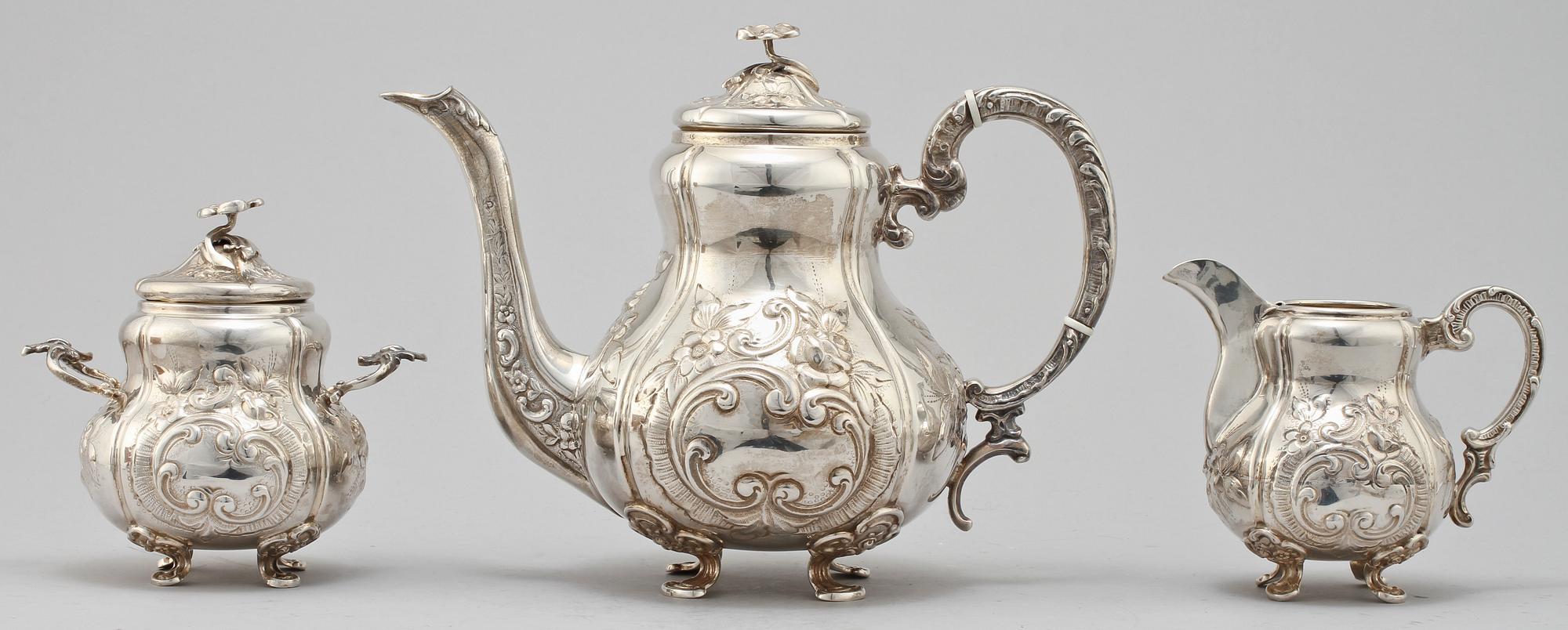 KAFFESERVIS, 3 delar, silver, importstämplat, 1900-tal. Vikt 1 270 g.