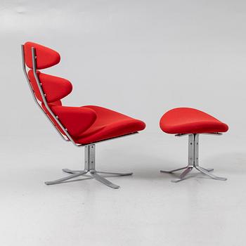 Poul M. Volther, fåtölj med fotpall, modell "EJ 5"/ "Corona Chair", Erik Jørgensen, Danmark.