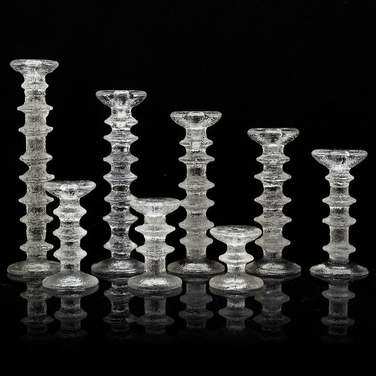 TIMO SARPANEVA, eight glass 'Festivo' candle holders, for Iittala, signed.