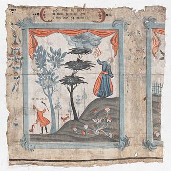 A nine-piece part folk art wall painting from Värmland, Sweden, late 18th century.