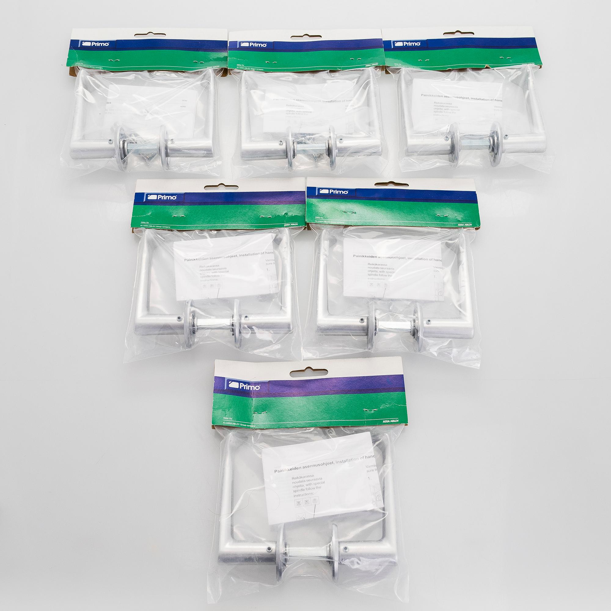 Alvar Aalto, Six pairs of late 20th century doorhandles, manufacturer Primo.