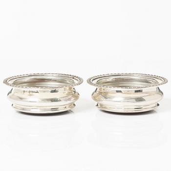 Coasters, a pair, silver, Birmingham, England, and shakers, a pair, silver, Norway.
