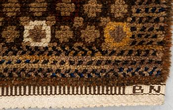 Barbro Nilsson, Barbro Nilsson, a carpet, "Bankrabatten brun", knotted pile, ca 205,5  x 202 cm. Signed AB MMF BN.