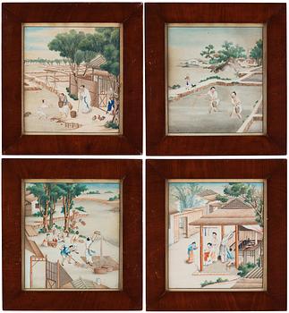 929. A set of four paintings by unknown Chinese artist, Qing dynasty, 19th Century.