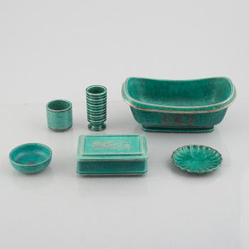Wilhelm Kåge, stoneware, 6 pieces, "Argenta", Gustavsberg.