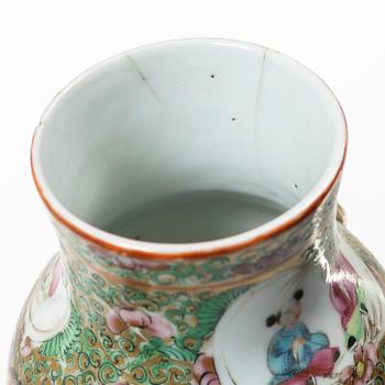 A famille rose vase with cover and a vase, Qing dynasty, Kanton, 19th century.