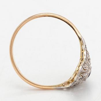 Ring, 18K guld/platina, safir samt rosenslipade diamanter.