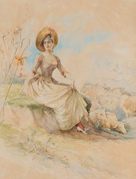 ALBERT EDELFELT, watercolour, signed and dated 1886.