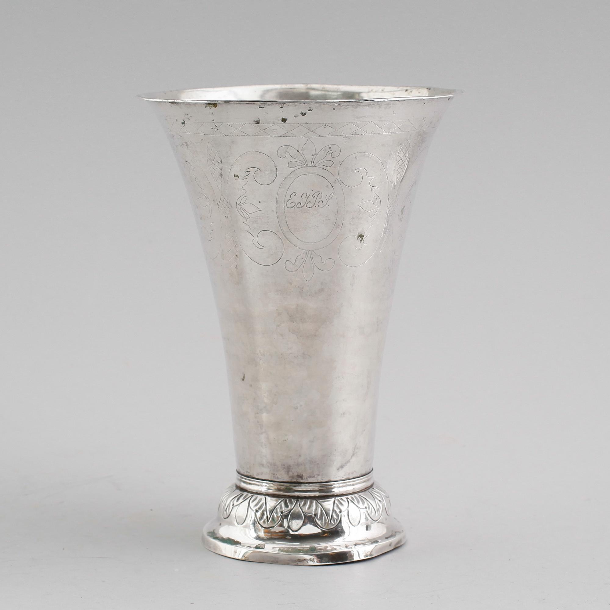 BÄGARE, silver, Per Erik Sundberg, Trosa 1854. Vikt ca 396 gram.