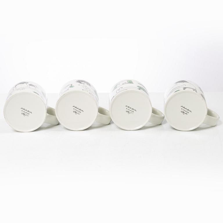 Gunvor Olin-Grönqvist, mugs, 4 pcs and a jug, Arabia, Finland, second half of the 20th century.