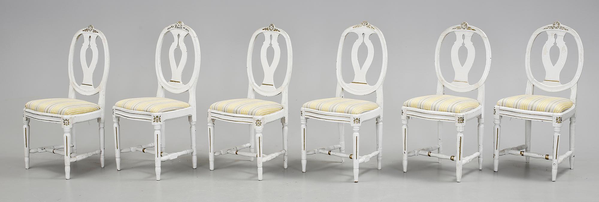 STOLAR 6 st, Gustaviansk provins, snarlika, 1700-tal.