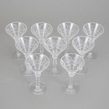 LIKÖRGLAS/SHOTSGLAS, "Molnet", 9 st. Simon Gate, Orrefors, 1920-40-tal.