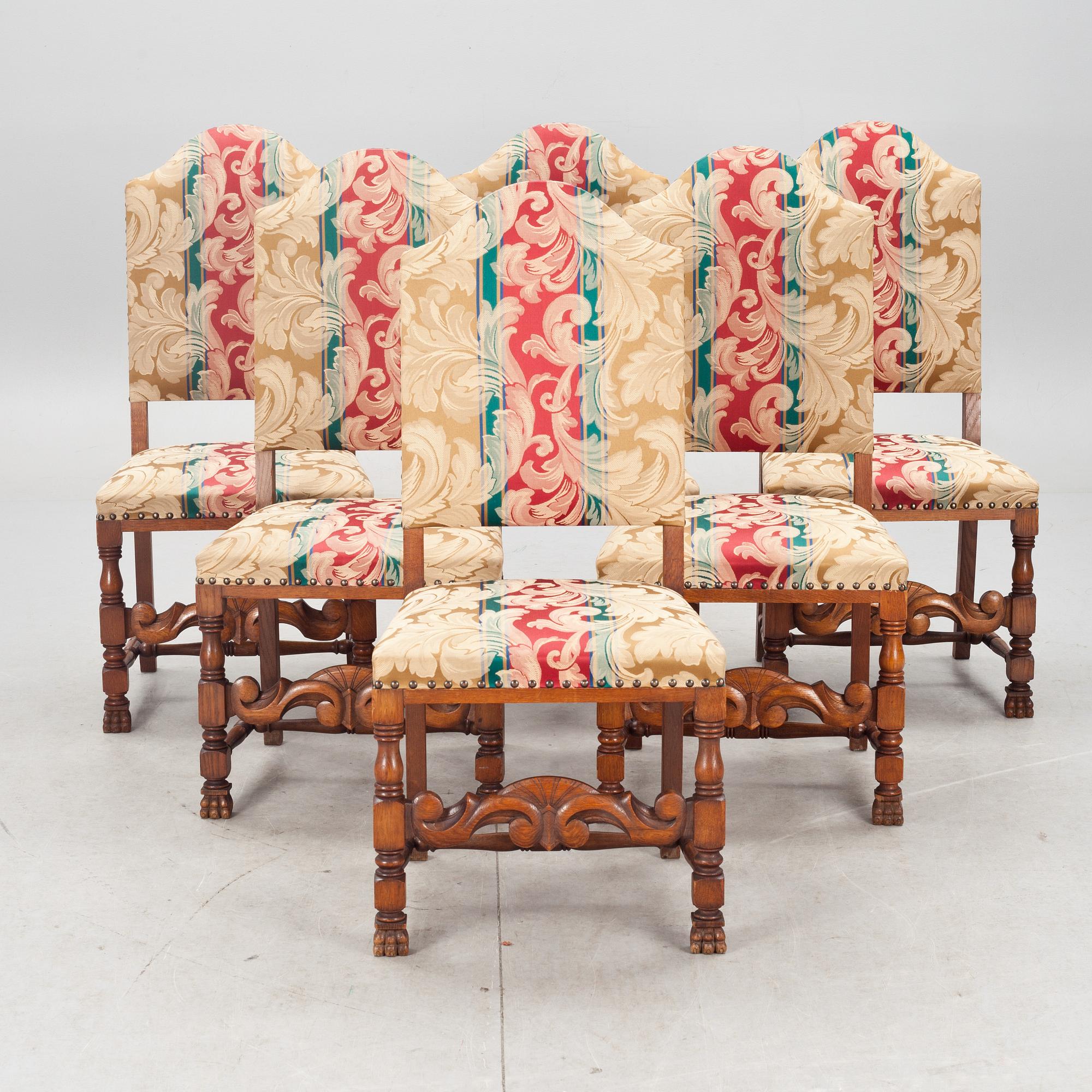 STOLAR, 6 st. Barockstil, 1900-tal. Stolar medföljer.