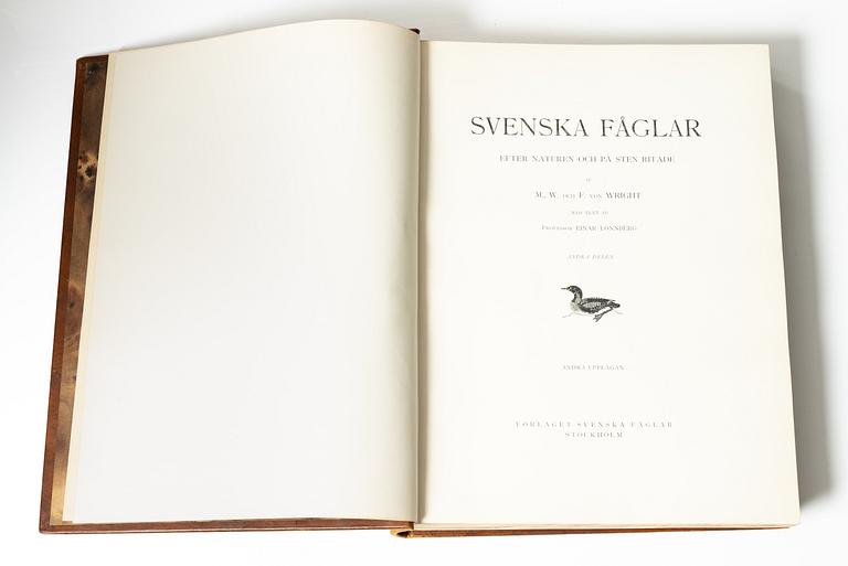 Bröderna von Wright, books, three volumes, 'Svenska fåglar', A. Börtzells tryckeri AB, Stockholm, 1927-29.
