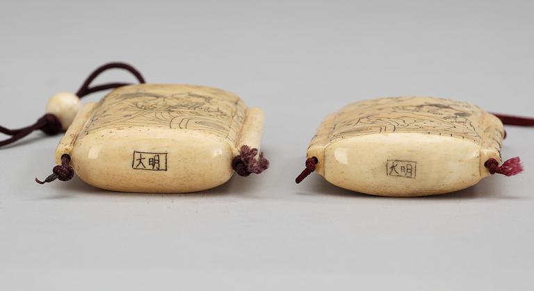 Two Japanese bone inros, 20th century.