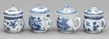 CREMEKOPPAR, 4 st, porslin, Kina, porslin, Kina, 1700-/1800-tal.