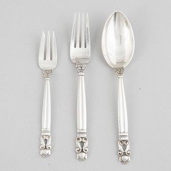 Georg Jensen, sterling silver cutlery, 21 pieces, model 'Acorn/Konge', design Johan Rohde, Copenhagen after 1945.