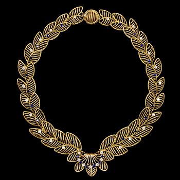 1097. COLLIER, briljantslipade diamanter, tot. ca 2,5 ct och safirer.