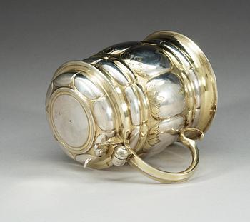 A German 17th century parcel-gilt tankard, makers mark of Paul Solanier, Augsburg 1689.