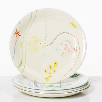 Stig Lindberg, five 'Löja' plates, Gustavsberg.