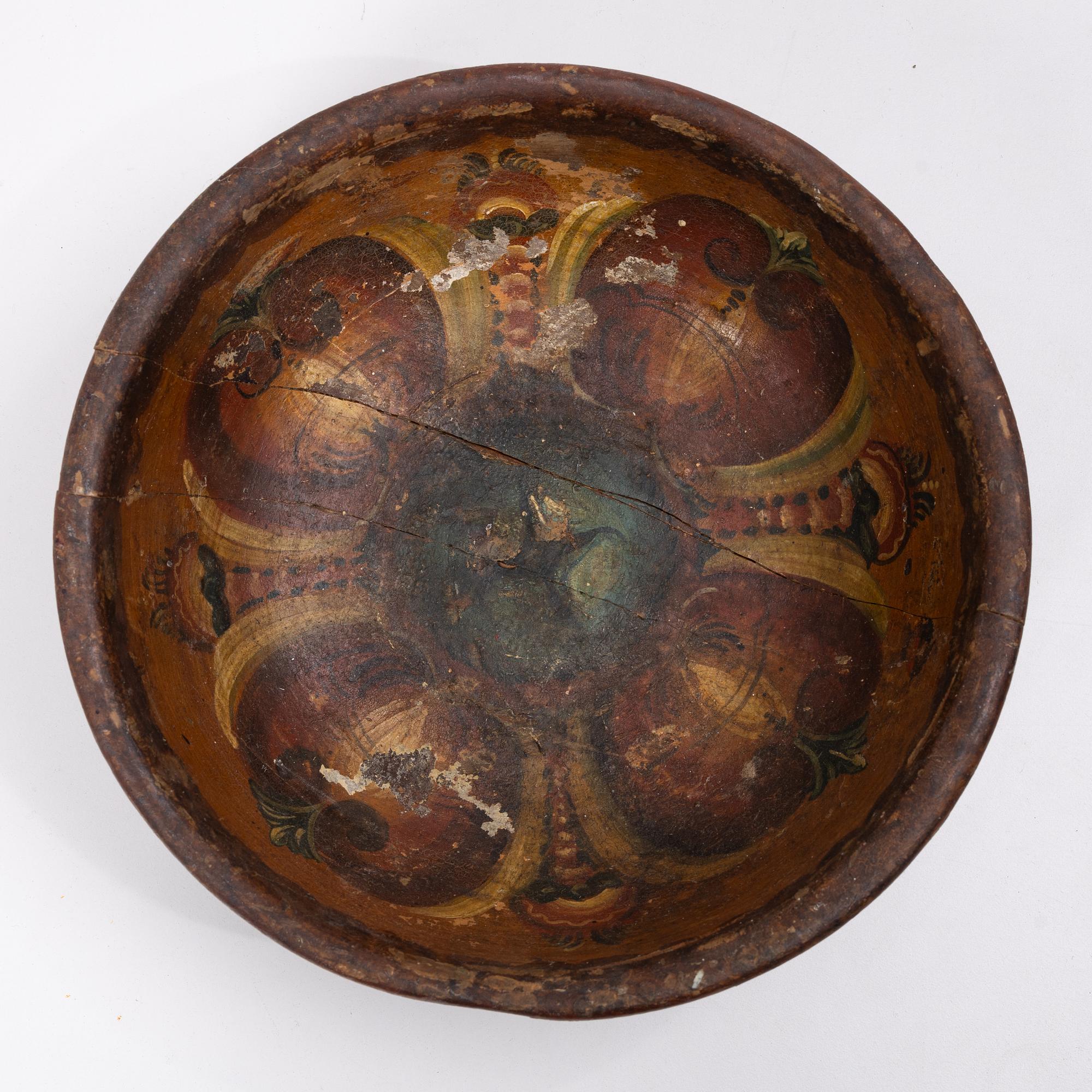 Skålar, 7 st, samt ett tråg, allmoge, 1800-tal.