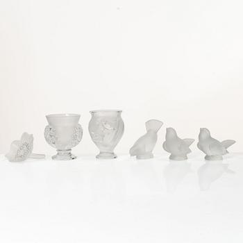 René Lalique, Six glass objects, Lalique, France, second half of the 20th century.