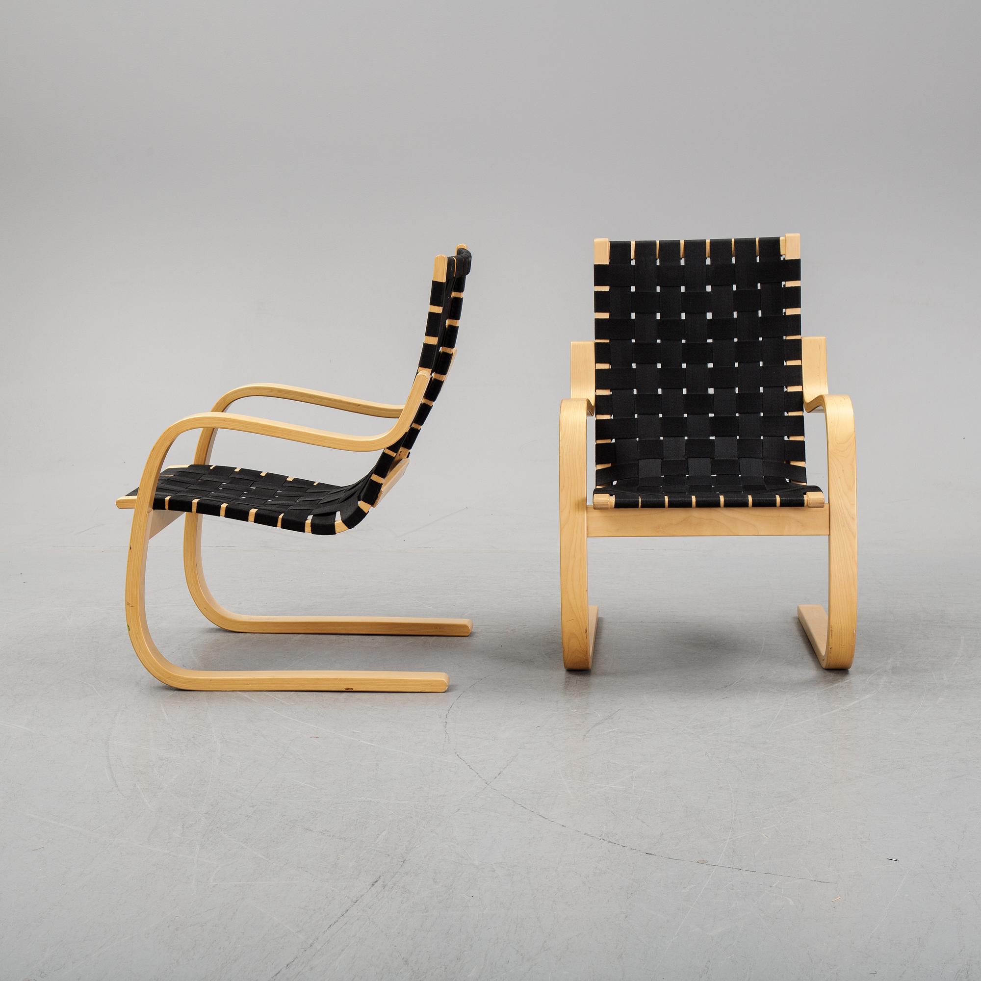 A pair of model 406 lounge chairs by Alvar Aalto for Artek, deigned 1939.