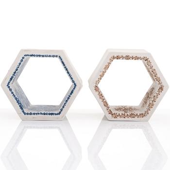 RUT BRYK, Two 1960s 'Hexagon tile' sculptures for Arabia, Finland.