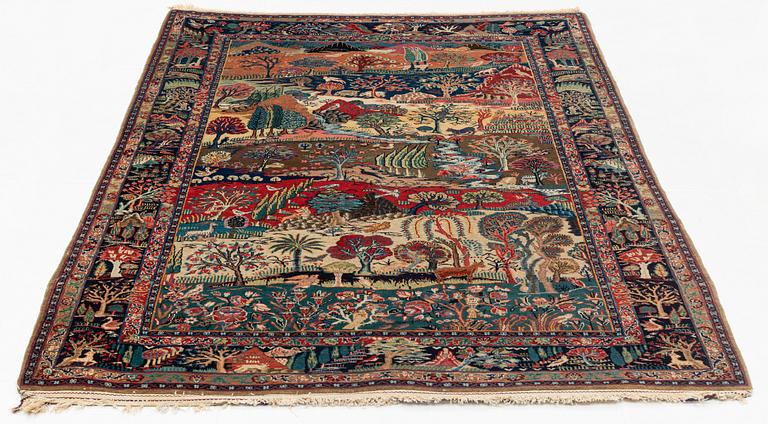 A carpet, semi-antique, Tabriz, figural, ca 201 x 137 cm.