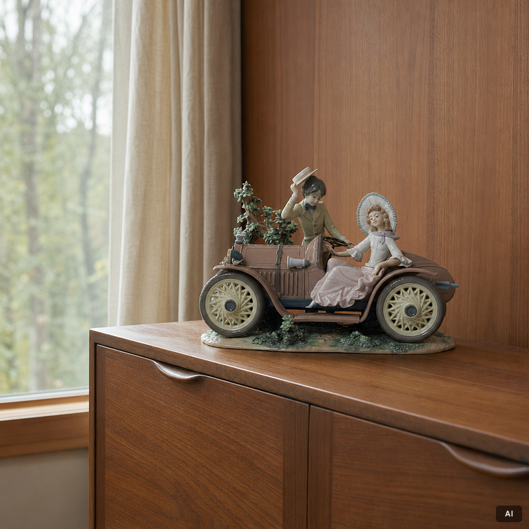 Salvador Debón, figurin, "Young couple with car", Lladró, Spanien 1982.
