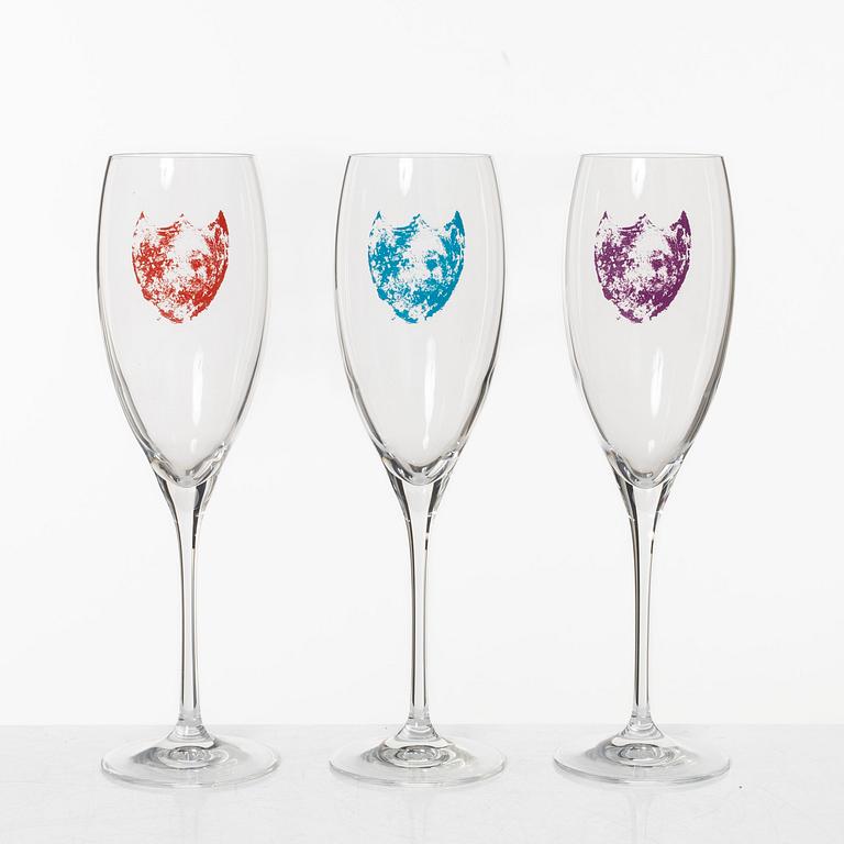 Dom Perignon, a set of six champagne glasses, Andy Warhol Tribute Collection.