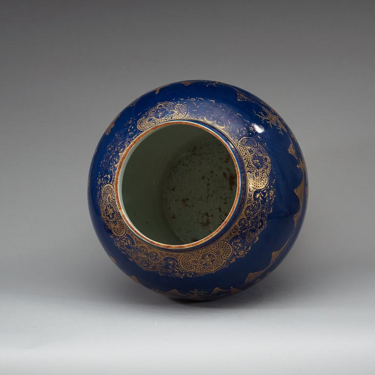 A large powder blue jar with cover, Qing dynasty, Qianlong (1736-95).