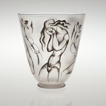 A Vicke Lindstrand painted vase, Orrefors 1930.