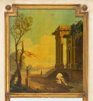 Gustavian-style wall panel/mirror with a pastoral landscape, circa 1800.