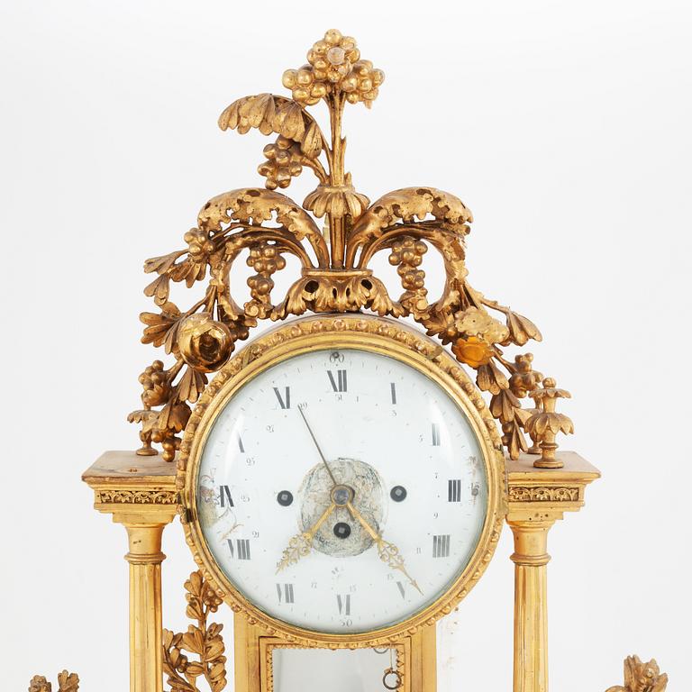 A Late Gustavian giltwood mantel clock, circa 1800.