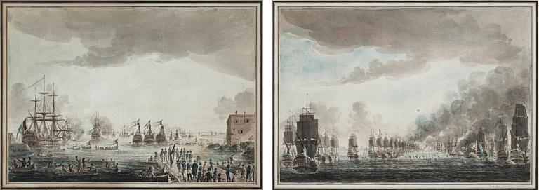 Johan Peter Cumelin, "Börian af Bataillen-Slaget vid Ölands södra udde 26 juli 1789/ Hans Kongl Höghet Stor Amiralens infart till Carlskrona".