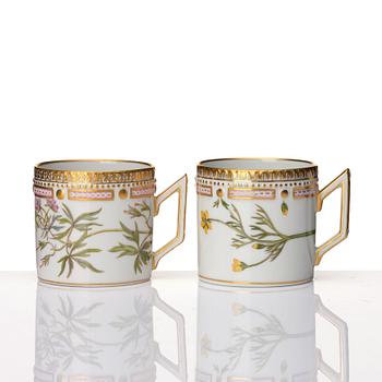 A set of 12 Royal Copenhagen 'Flora Danica' coffee cups with stands, Denmark, 20th Century.