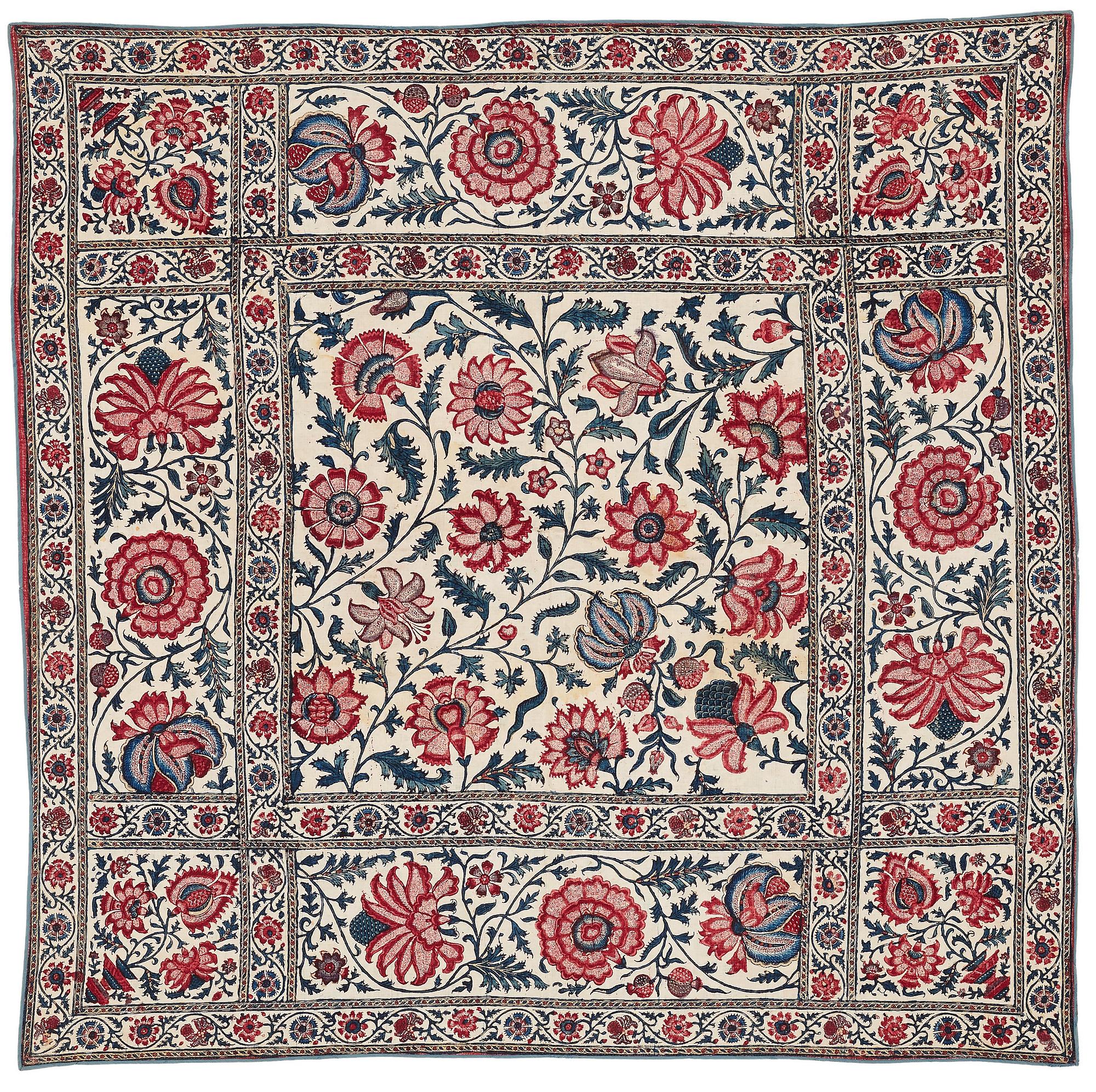 TEXTIL, semiantik/antik Kalamkar, sannolikt Isfahan, ca 110 x 109 cm.
