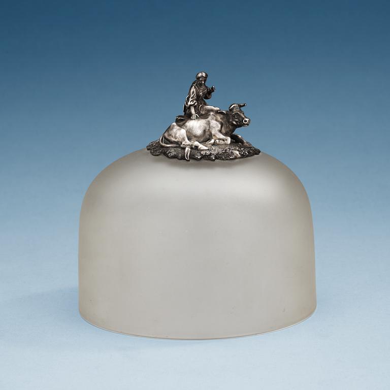 A Russian 20th century glass and silver cheese-dish cover, St. Petersburg.
