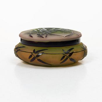 Emile Gallé, ask med lock samt vas, glas, Nancy Frankrike, Art Nouveau.