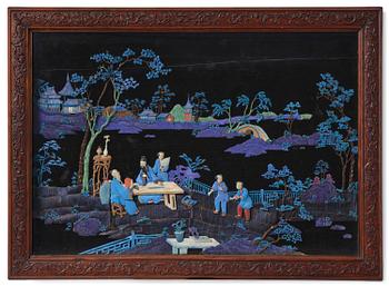 938. A framed ivory and kingfisher-feather-embellished wall panel, Qing dynasty, Qianlong/Jiaqing.