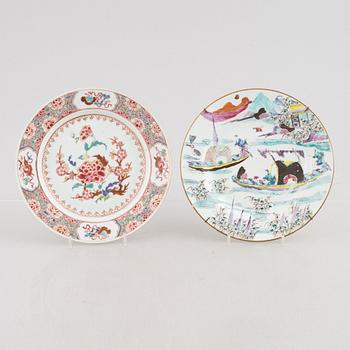 Two Chinese famille rose porcelain plates, Qing dynasty, early 18th century, partly Yongzheng (1723-35).