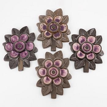 Irma Yourstone, wall reliefs, 4 pcs, earthenware, Upsala-Ekeby, second half of the 20th century.