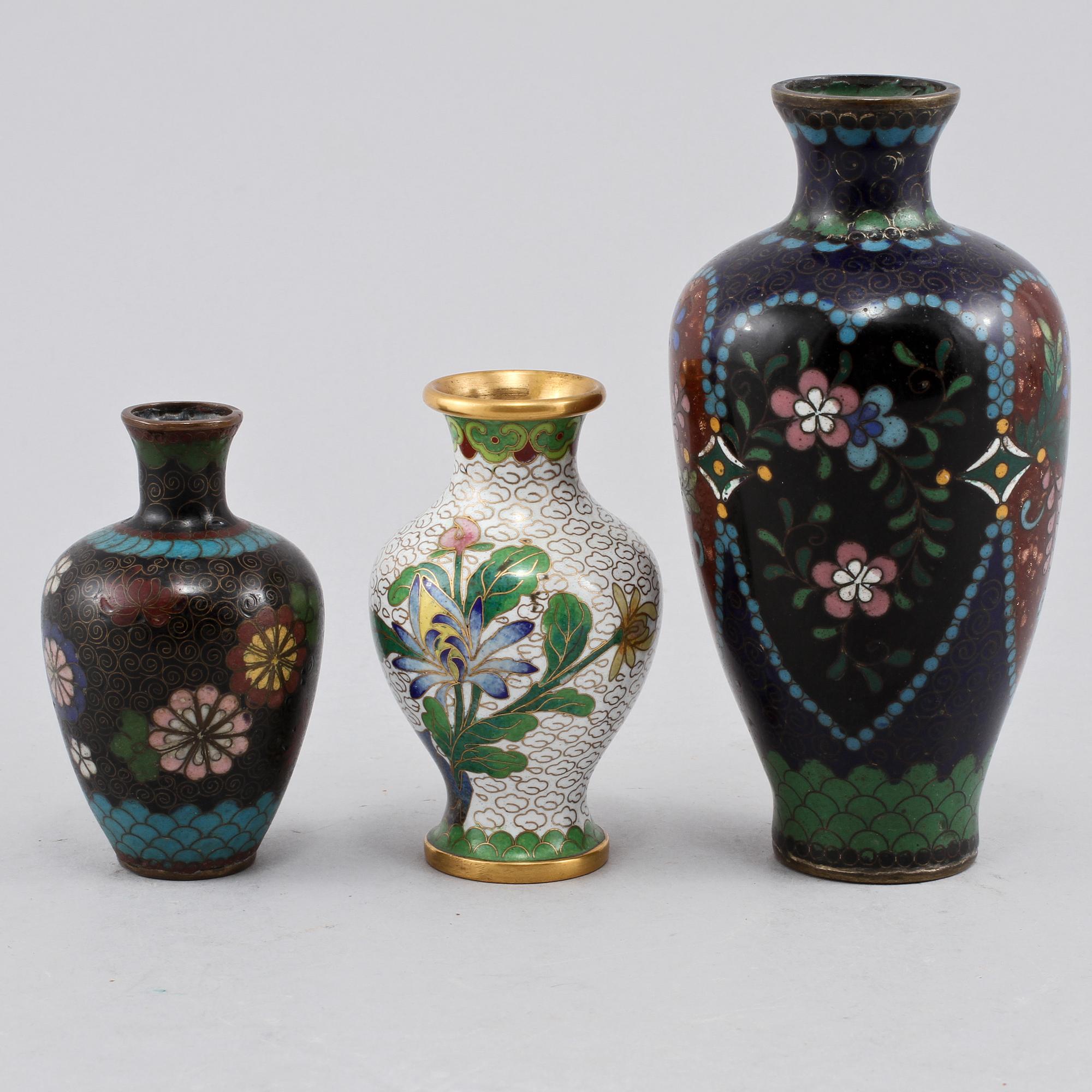 VASER, 6 st, cloisonné, orientaliska, 1900-tal.