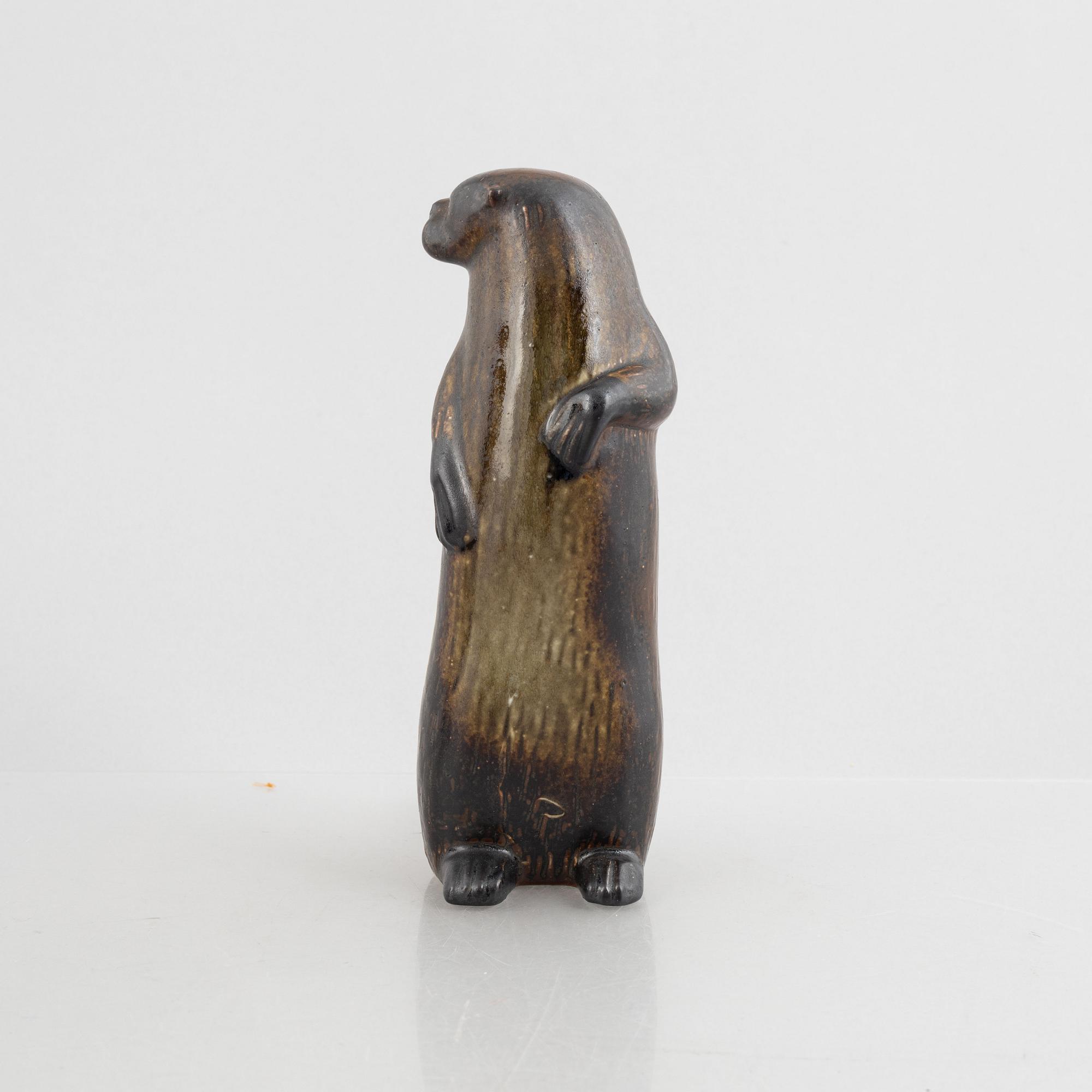 Lisa Larson, two stoneware figurines, 'Utter'(Otter) & 'Visent'(Wisent), WWF & Nordiska Kompaniet, Gustavsberg, 1975-87.