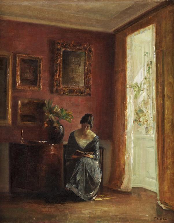 Carl Holsoe, Interior with woman reading by the window.