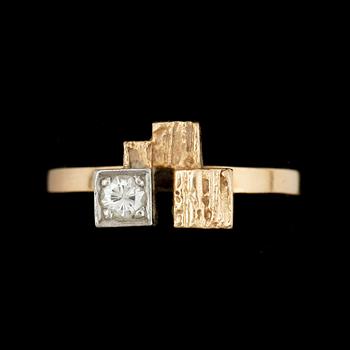 RING, 18k guld med briljantslipad diamant ca 0,10ct, Björn Weckström, Lapponia, vikt ca 3g.