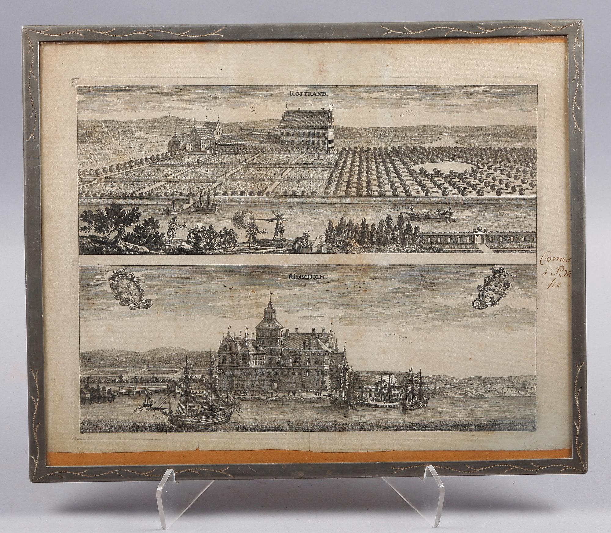 KOPPARSTICK, 2 st, ur Suecia Antiqua et Hodierna, 1700-tal.