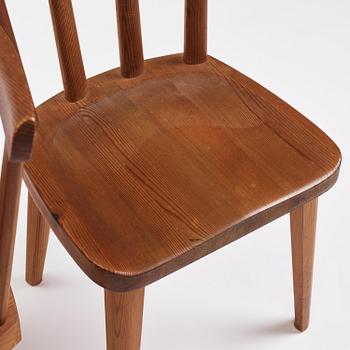 Axel Einar Hjorth, a set of four stained pine "Utö" chairs, Nordiska Kompaniet, Sweden, 1930s.